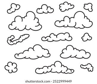Definir nuvens esboçar mão desenhado doodle vetor isolado no fundo branco. 
