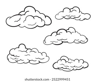 Definir nuvens esboçar mão desenhado doodle vetor isolado no fundo branco. 
