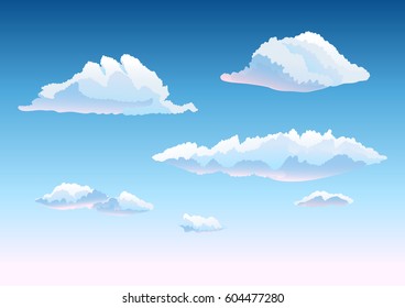 set of clouds in the sky. cartoon hand drawn vector illustration
