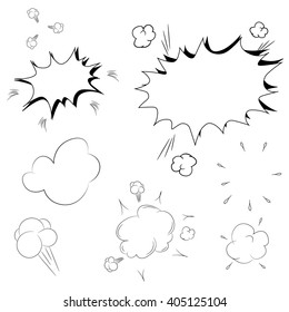 Set of clouds in the style of pop art on a white background