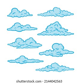 Set of clouds. Stylized illustrations. Black and blue vector illustration.