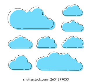 Set of clouds in trendy line style isolated on white background. Outline icon. Vector illustration