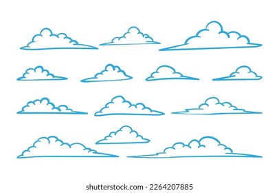 conjunto de nubes variación contorno estilo doodle elemento de diseño vectorial