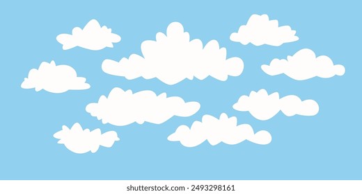 A set of clouds of various shapes. Cartoon clouds to place in the sky. Cute vector illustration for creativity. A set of elements.