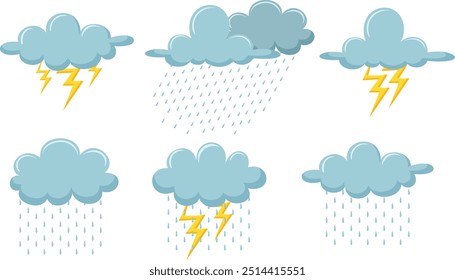 A set of Clouds vector collection on white background, Set of blue clouds in the sky, Different weather set. Vector illustration