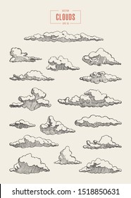 Set Of Clouds, Vector Illustration, Hand Drawn, Sketch