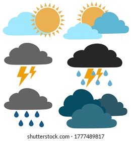 Set of clouds weather collection on isolated background.