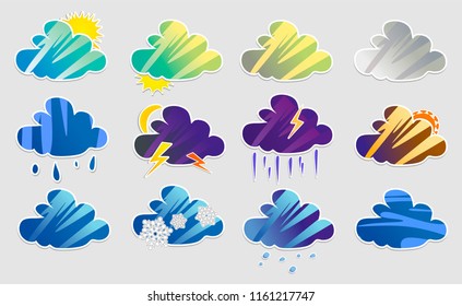 Set of clouds, weather conditions. Weather forecast. Atmosphere Icons