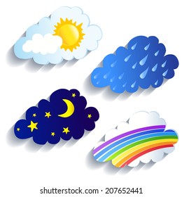 set of clouds, weather, time of day. vector illustration