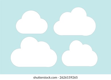 set of clouds ,White Cartoon Clouds on Blue Sky Background, Simple white cloud illustrations on a light blue sky background, suitable for children’s projects, weather  icons , wallpapers, 
