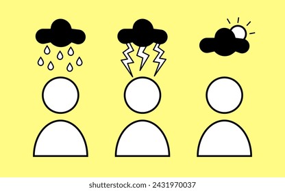 set of cloudy emotion. cloudy mood. vector cartoon illustration sign or symbol