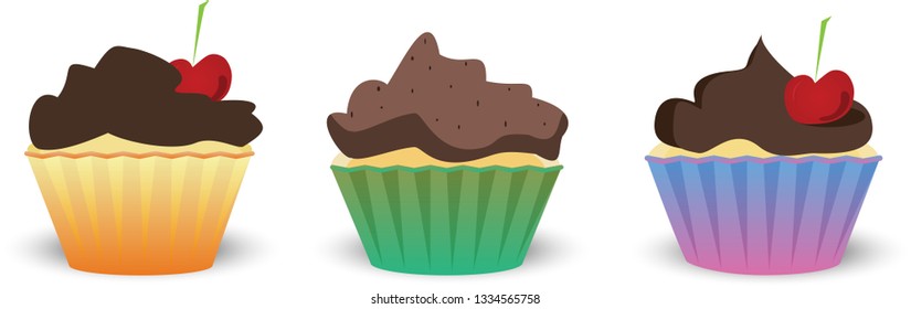 Set of clourful muffins. Vector graphic
