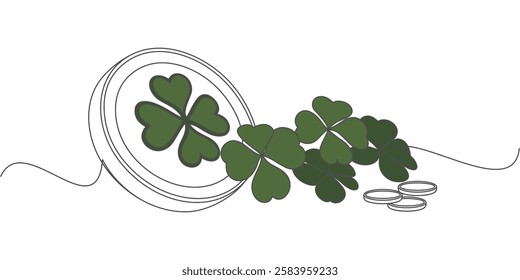 Set of Clover Coins Symbolizing Luck and Fortune