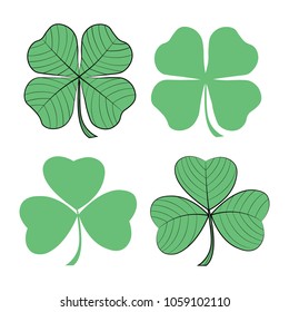 Set of clover hand drawn icons. St. Patrick's day symbols. Vector illustration