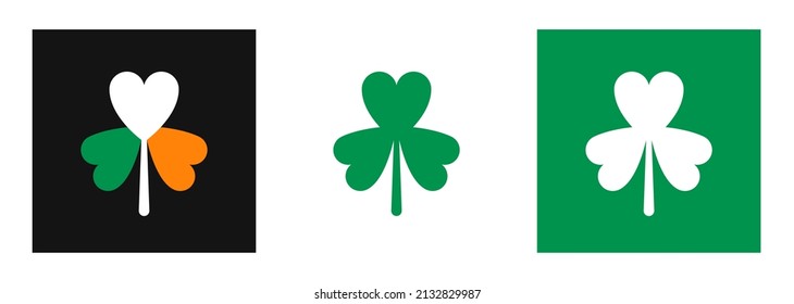 Set clover heart shape irish colors flag and shamrock silhouette vector illustration