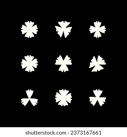 Set of clover icon with three and four petals White shamrock plant isolated on black background Saint Patrick day Floral decoration elements Good luck charm
