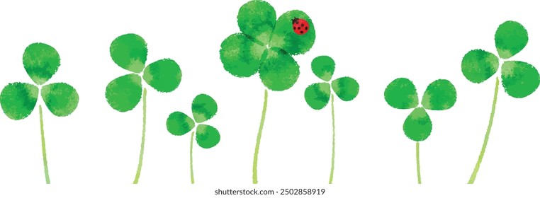 
Set of clover and ladybug hand-painted watercolor vector illustration