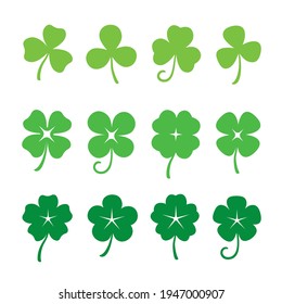 Set of clover leaves. Shamrocks three leaf, four leaf and five leaf