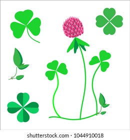 a set of clover leaves, a symbol of luck, a clover flower, St. Patrick's Day, a flat design, a vector image