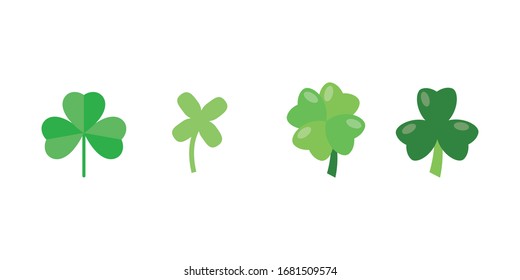 A set of clover leaves with three and four petals. Clipart for St. Patrick's Day. Symbol of good luck.