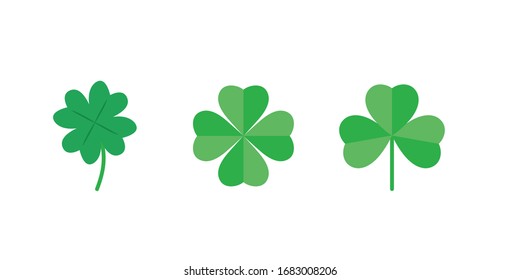 A set of clover leaves with three and four petals. Clipart for St. Patrick's Day. Symbol of good luck.