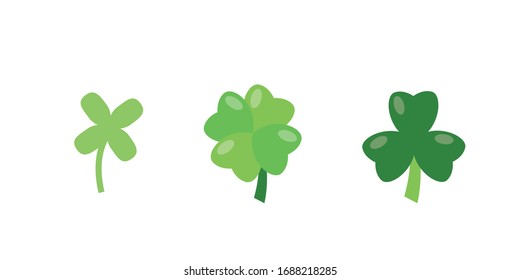 A set of clover leaves with three and four petals. Clipart for St. Patrick's Day. Symbol of good luck.