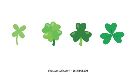 A set of clover leaves with three and four petals. Clipart for St. Patrick's Day. Symbol of good luck.