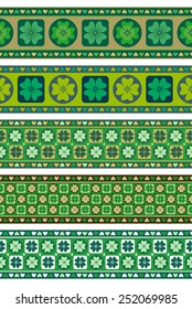 Set of clover seamless borders with hearts and shapes in different colors.  Abstract  floral borders. Border decoration elements patterns in vector