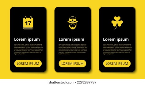 Set Clover trefoil leaf, Leprechaun and Saint Patricks day with calendar. Business infographic template. Vector
