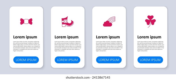 Ponga la hoja de trébol de Clover, el arcoiris con la nube, la funda de Leprechaun y la corbata de Bow. Plantilla de infografía empresarial. Vector