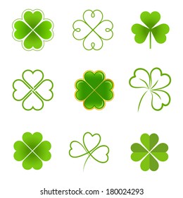 Set of clovers with four and three leaves