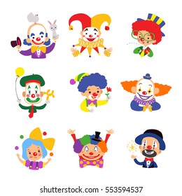 Set of clown cartoon icon isolated on white background. Vector illustration.