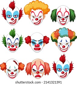 Set of clown facial expression illustration