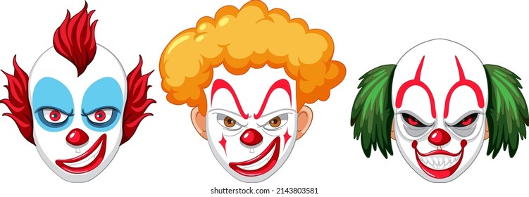 Set of clown facial expression illustration
