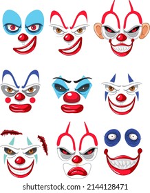 Set of clown facial expression illustration