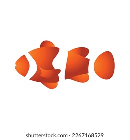 Set mit Clown-Fisch-Logo, Symbol einzeln auf weißem Hintergrund. Tier, Fisch, Nemo, Clownfisch, gestreifter Anemonfisch, tropischer Korallenriff, Aquarium, Clipkunst, Aufkleber, Doodle, einfache Vektorgrafik