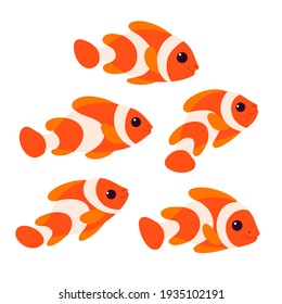 Set of clown fish. Vector illustration in colorful style.