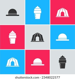 Set Clown hat, Ice cream and Circus tent icon. Vector