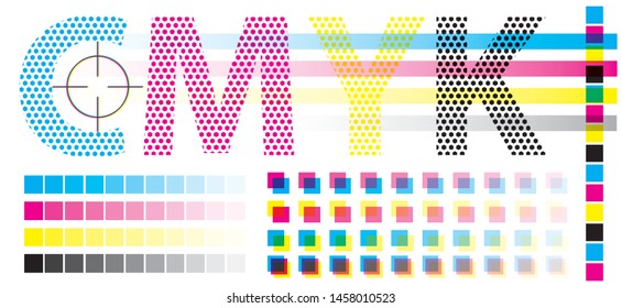 Set of CMYK offset vector registration marks cross polygraphy for print and prepress.