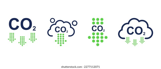 Conjunto de iconos de los vectores de emisiones de CO2. Nube con dióxido de carbono. Reducir la contaminación atmosférica. Reducción del escape o del humo.