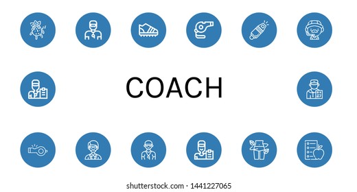 Set of coach icons such as Whistle, Trainer, Trainers, Coach, Instructor, Diet , coach