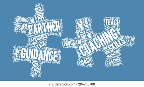 Set of coaching - teaching Word Clouds - Isolated on Blue Background, Puzzle Pieces