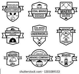 Set of coal mining company emblem templates. Design element for logo, label, emblem, sign, badge. Vector illustration