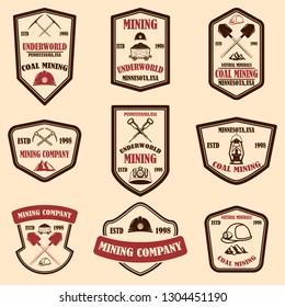Set of coal mining company emblem templates. Design element for logo, label, emblem, sign, badge. Vector illustration