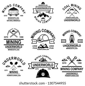 Set of coal mining company emblem templates. Design element for logo, label, emblem, sign, badge. Vector illustration