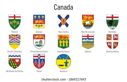 Set Coat of arms of the provinces of Canada, All Canadian regions emblem collection