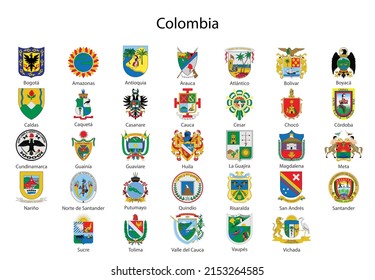 Set Coat of arms of the state of Colombia, All Colombian regions emblem collection