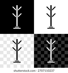 Set Coat stand icon isolated on black and white, transparent background.  Vector