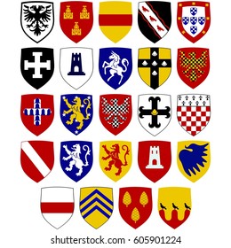 A set of coats of arms on the shields of the Knights Hospitaller at. The illustration on a white background.