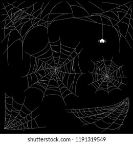 set of cobweb isolated on dark background. Spiderweb collection for halloween.